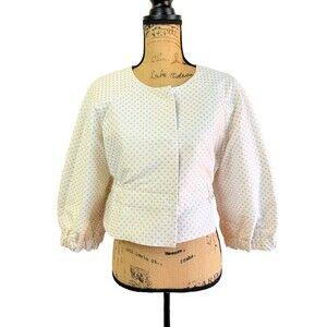 Tia Cibani Women's Ivory Gold Polka Dot Snap Front Peplum Jacket Sz 2